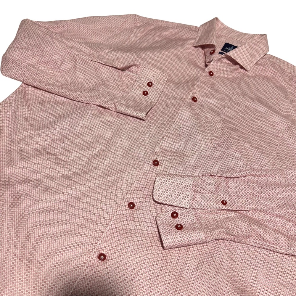 Johnnie-O Button Down Shirt Mens XL Red Geometric Print Long Sleeve Pocket Bambo
